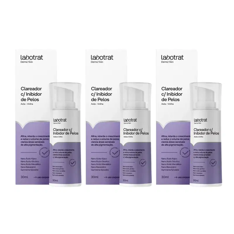 KIT COM 3 CLAREADORES C/ INIBIDOR DE PELOS DERMO SKIN 30ML - LABOTRAT