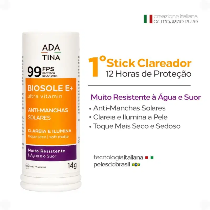 Ada Tina Biosole Stick FPS99 Sem Cor - Protetor Solar 14g