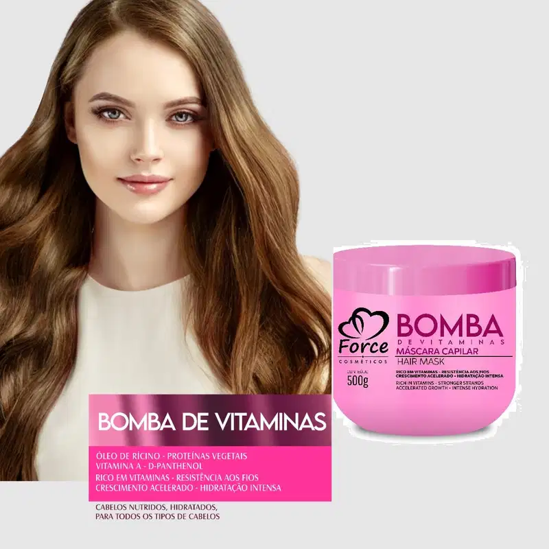 Máscara Capilar Bomba de Vitaminas Hidratação Intensa Force Cosméticos 500ml