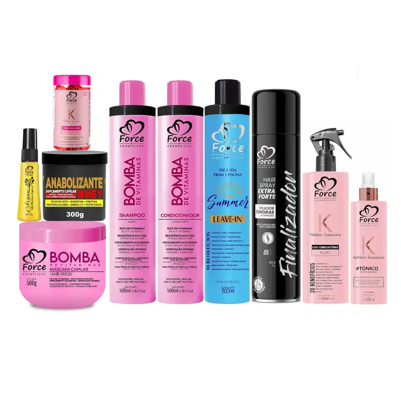 Super Kit Bomba de Vitaminas Force Cosméticos – Crescimento, Força e Nutrição Completa (10 Itens)