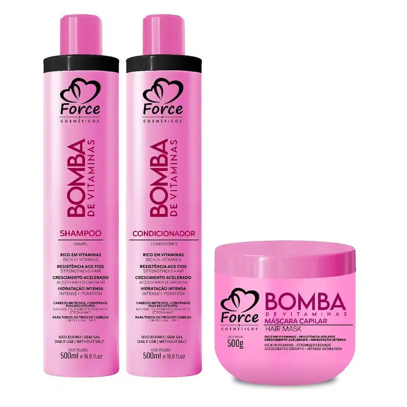 Kit Supremo Bomba de Vitaminas –  Nutrição, Hidratação e Crescimento Perfeito - Force Cosméticos  (7 Itens)
