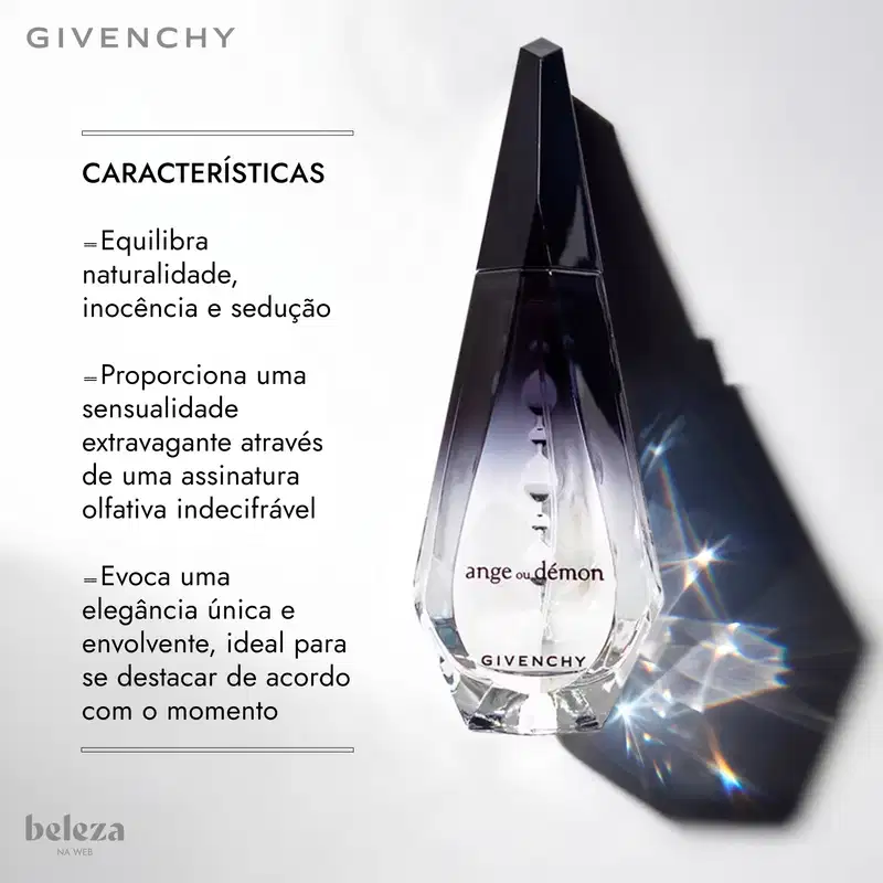 Características: Equilibra naturalidade, inocência e sedução. Proporciona uma sensualidade extravagante através de uma assinatura olfativa indecifável. Evoca uma elegância única e envolvente, ideal para se destacar de acordo com o momento.