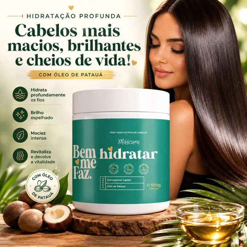 Máscara Capilar Hidratação Patauá 500g Hidratar Bem Me Faz