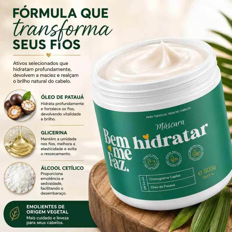 Máscara Capilar Hidratação Patauá 500g Hidratar Bem Me Faz