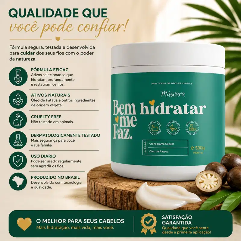 Máscara Capilar Hidratação Patauá 500g Hidratar Bem Me Faz