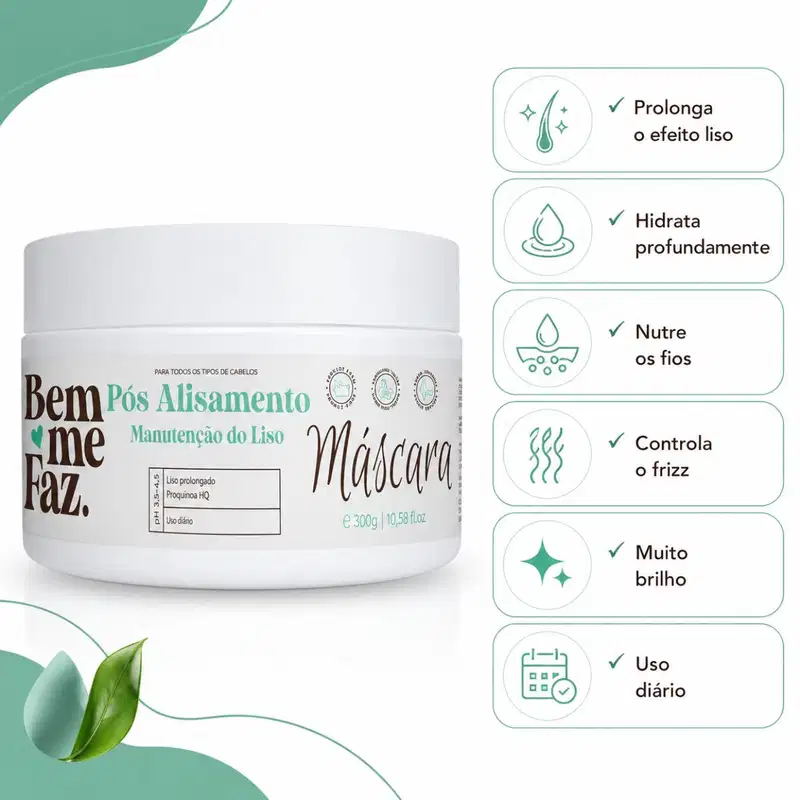 Máscara Pós Alisamento 300g Manutenção do Liso Bem Me Faz