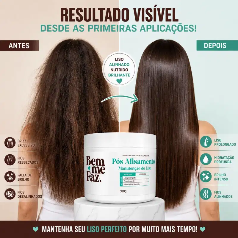 Máscara Pós Alisamento 300g Manutenção do Liso Bem Me Faz