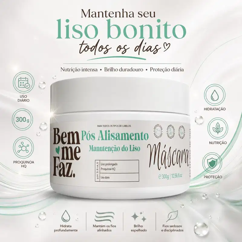 Máscara Pós Alisamento 300g Manutenção do Liso Bem Me Faz