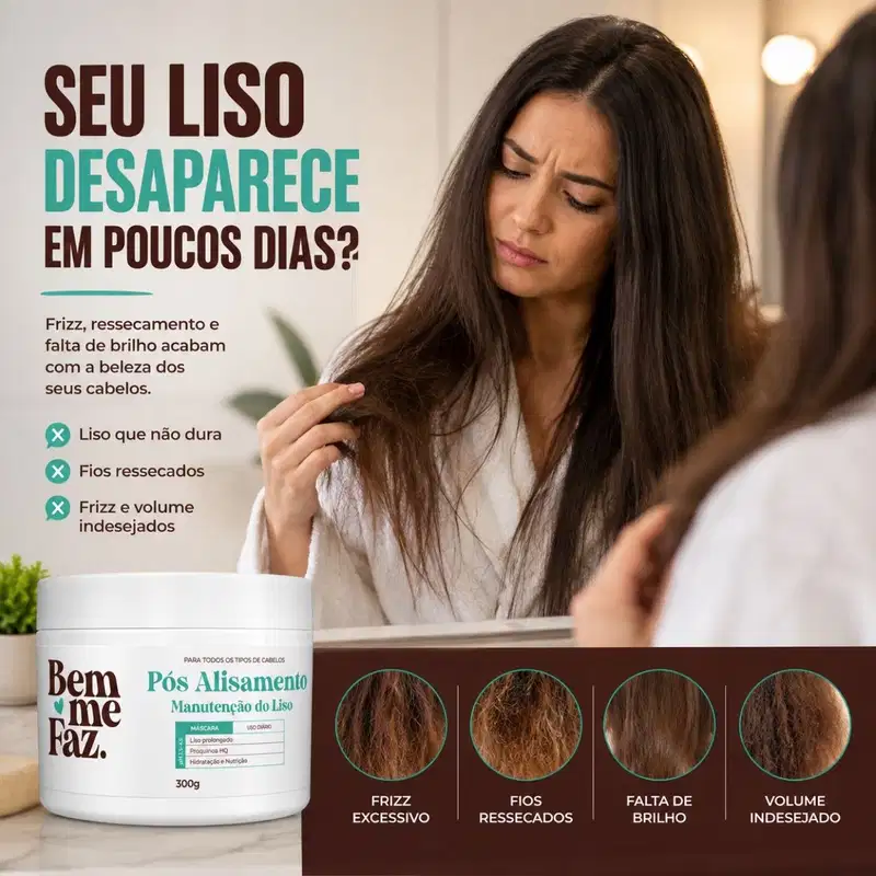 Máscara Pós Alisamento 300g Manutenção do Liso Bem Me Faz