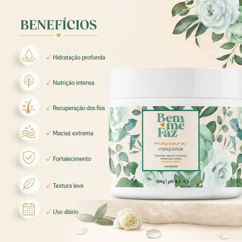 Máscara Hidratação e Nutrição 300g Conquistar Bem Me Faz