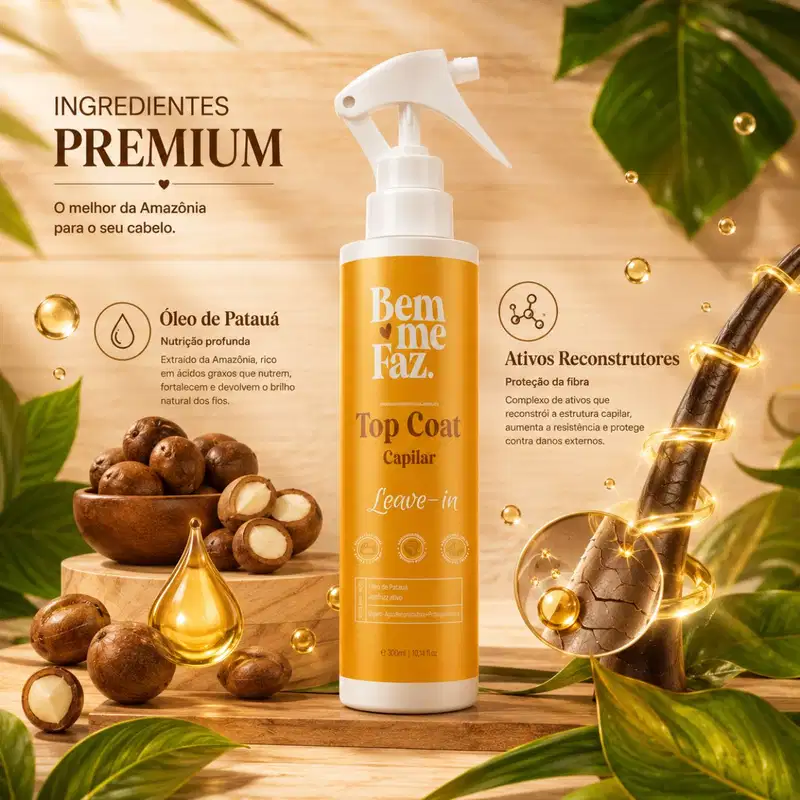 Leave-in Top Coat Capilar 300ml Bem Me Faz Óleo Patauá
