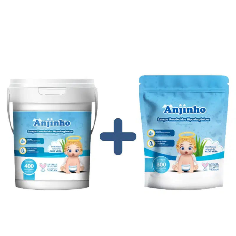 Kit Lenço Umedecido Balde Com 400 Azul + Refil - Anjinho