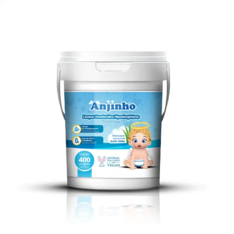 Kit Lenço Umedecido Balde Com 400 Azul + Refil - Anjinho