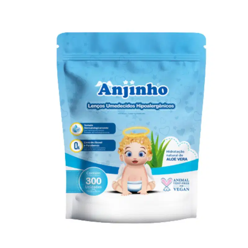 Kit Lenço Umedecido Balde Com 400 Azul + Refil - Anjinho