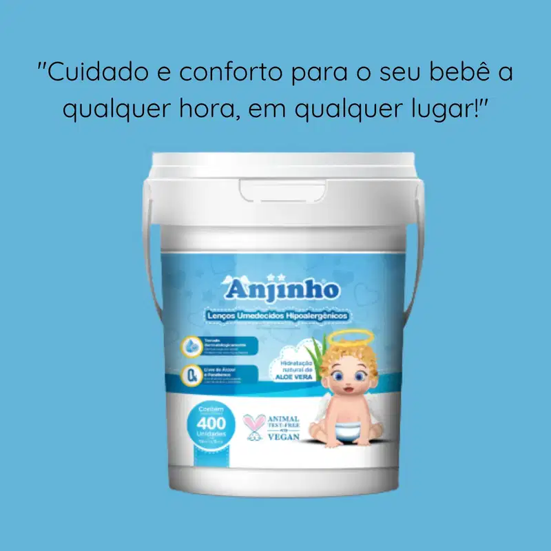 Kit Lenço Umedecido Balde Com 400 Azul + Refil - Anjinho