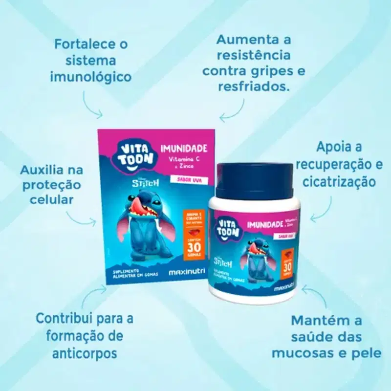 Vitatoon Maxinutri Stitch Imunidade – 30 Gomas Sabor Uva