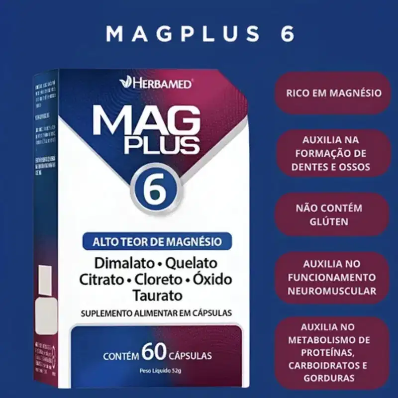 Mag Plus 6 Magnésio C60 Herbamed – Energia e Função Muscular