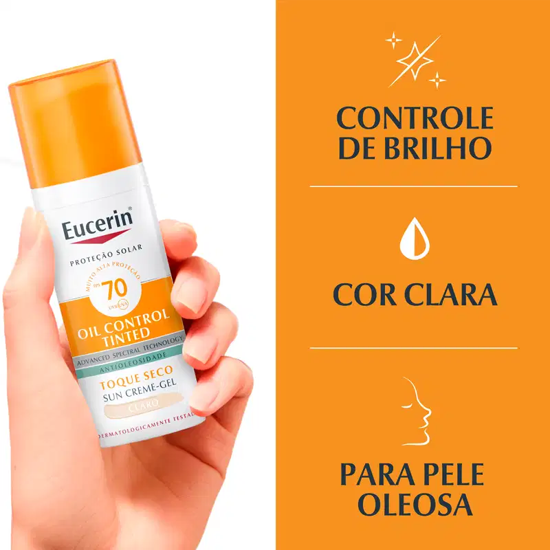 Eucerin Sun Oil Control Cor Clara FPS 70 - Protetor Solar Facial com Cor 50ml