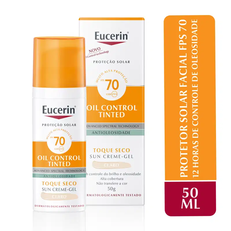 Eucerin Sun Oil Control Cor Clara FPS 70 - Protetor Solar Facial com Cor 50ml