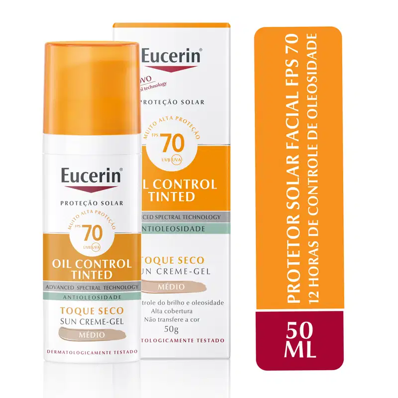 Eucerin Sun Oil Control Cor Média FPS 70 - Protetor Solar Facial com Cor 50ml