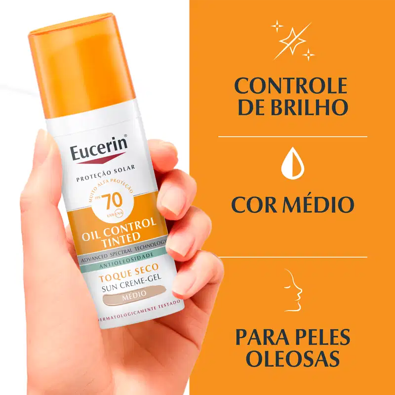 Eucerin Sun Oil Control Cor Média FPS 70 - Protetor Solar Facial com Cor 50ml