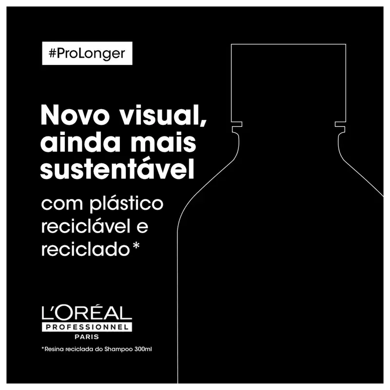 Texto na imagem: Novo visual, ainda mais sustentável com plástico reciclável e reciclado. L'Oréal Professionnel Paris.