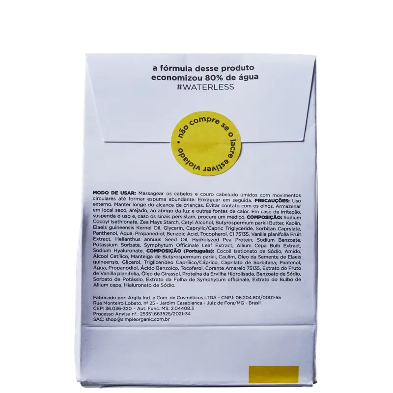 Simple Organic Sólido Balance - Shampoo em Barra 70g