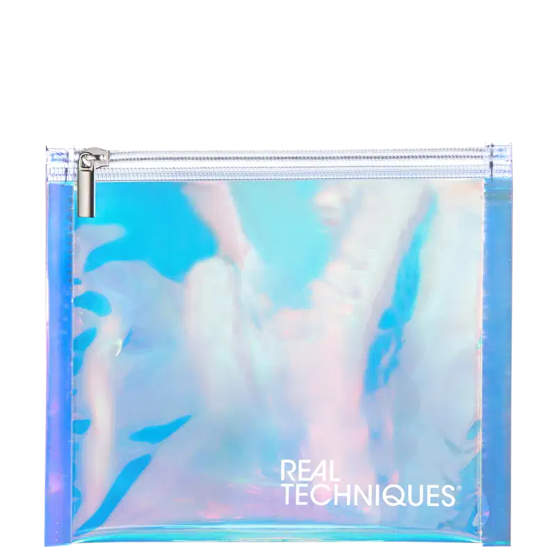 Nécessaire do kit Real Techniques com efeito holográfico