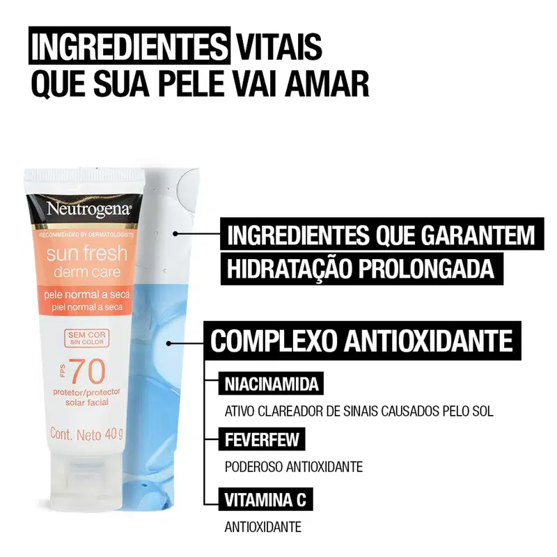 Neutrogena Sun Fresh Derm Care FPS70 sem Cor - Protetor Solar Facial 40g