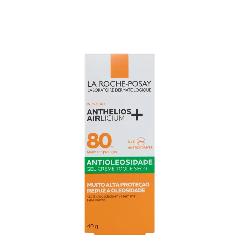 Caixa do Protetor Solar Anthelios Airlicium FPS 80, da marca La Roche-Posay.