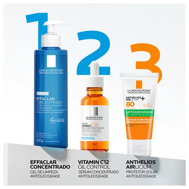 Produtos de rotina de cuidados para pele da marca La Roche-Posay.