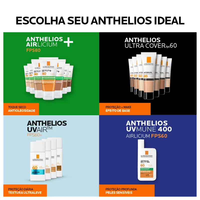Opções de protetores solares da marca La Roche-Posay.