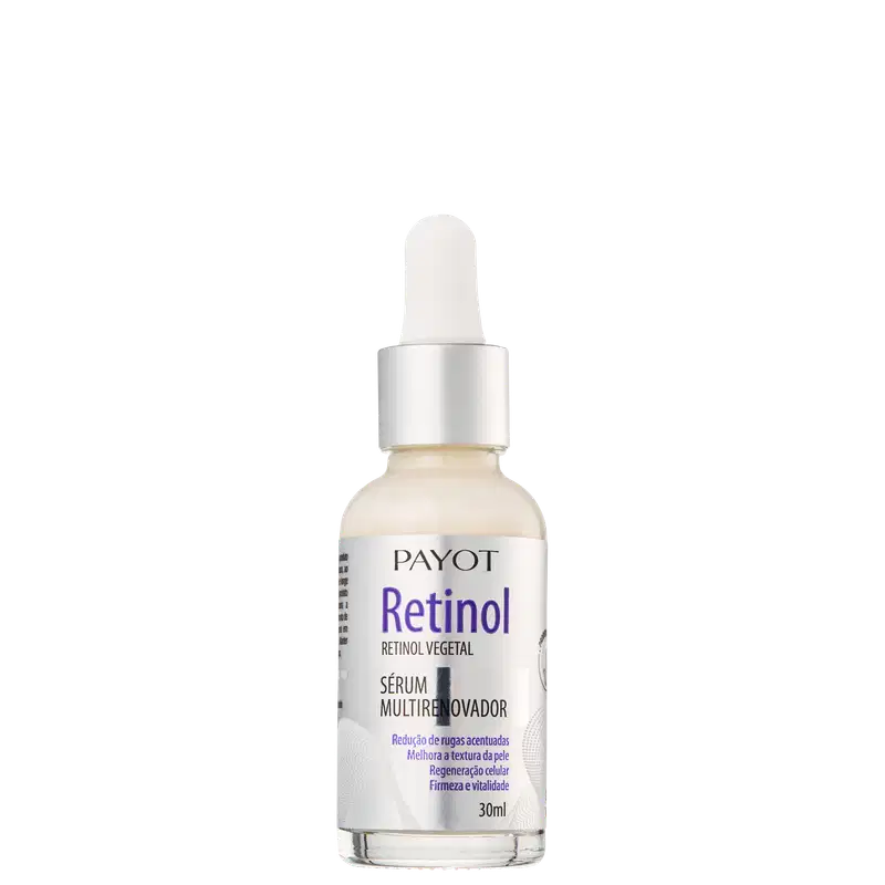 A imagem mostra o Sérum Multirenovador Facial Retinol Vegetal da marca Payot.