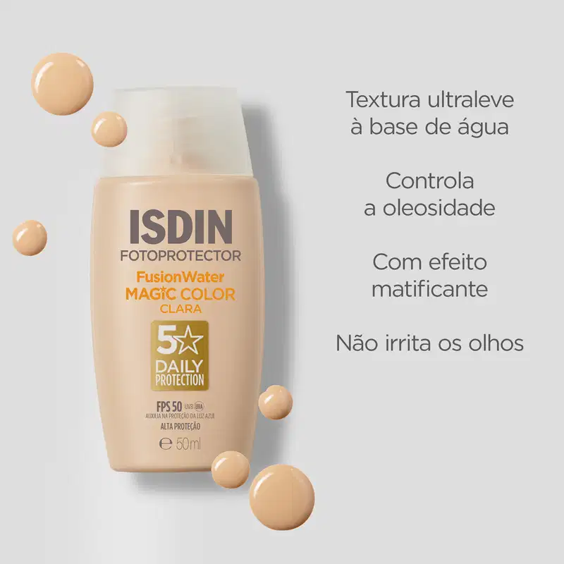 ISDIN Fusion Water 5 Stars FPS50 Color Clara - Protetor Solar Facial com Cor 50ml