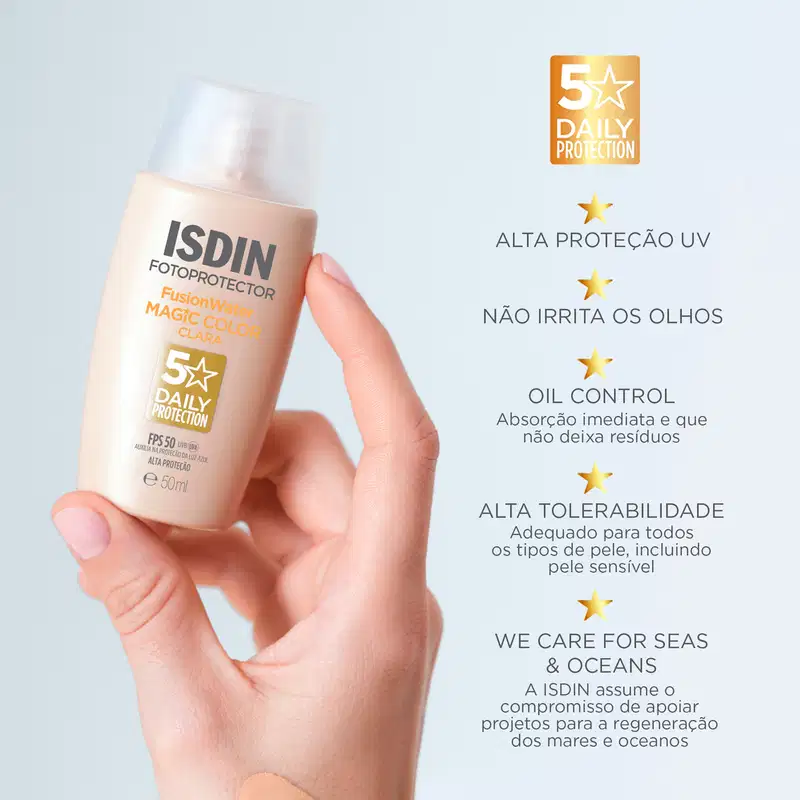 ISDIN Fusion Water 5 Stars FPS50 Color Clara - Protetor Solar Facial com Cor 50ml