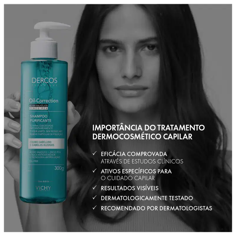 O texto na imagem ressalta a importância do tratamento dermocosmético capilar, destacando sua eficácia comprovada em estudos clínicos, seus ativos específicos para o cuidado capilar, resultados visíveis, der
