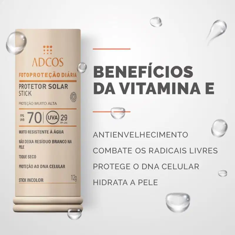 Adcos Fotoproteção Diária Stick FPS70 Incolor - Protetor Solar Facial 13g