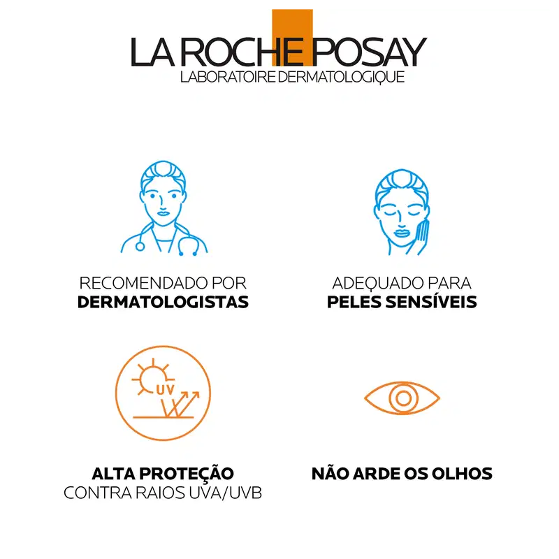 LABORATOIRE DERMATOLOGIQUE
RECOMENDADO POR DERMATOLOGISTAS
ADEQUADO PARA PELES SENSÍVEIS
ALTA PROTEÇÃO CONTRA RAIOS UVA/UVB
NÃO ARDE OS OLHOS
