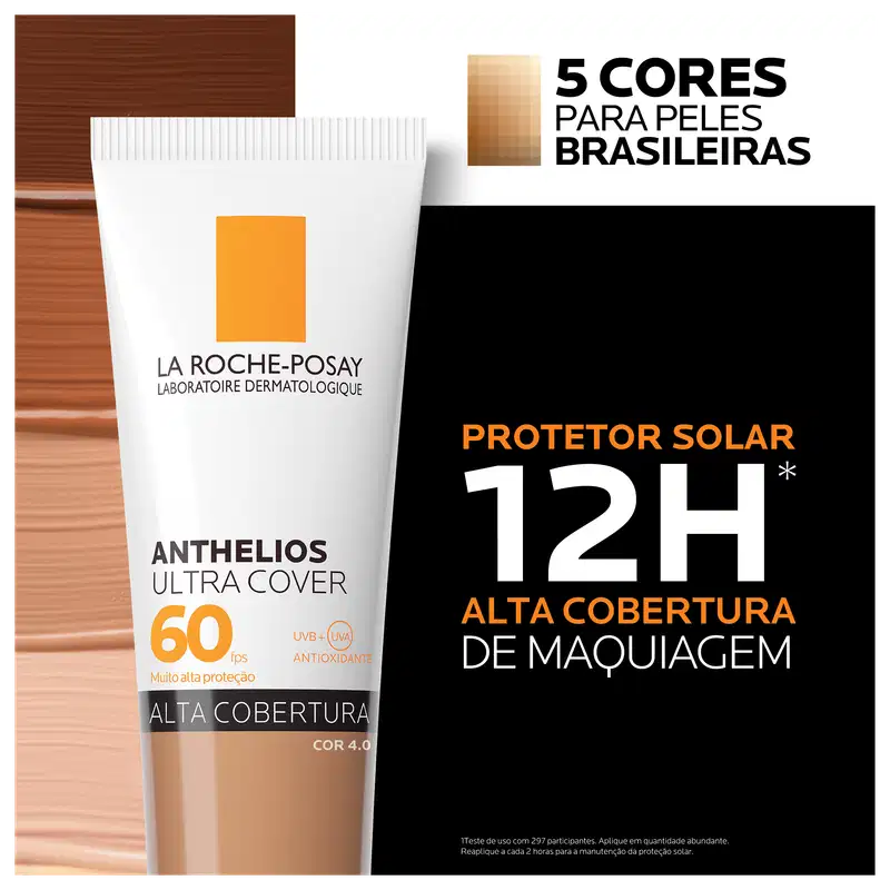 La Roche-Posay Laboratoire Dermatologique Anthelios Ultra Cover FPS 60 - Alta cobertura de maquiagem, proteção solar de 12h.