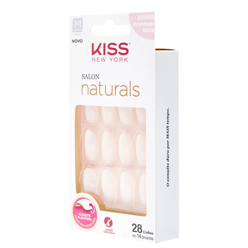 Kiss New York Salon Naturals Amendoada Médio - Unhas Postiças (28 Unidades)
