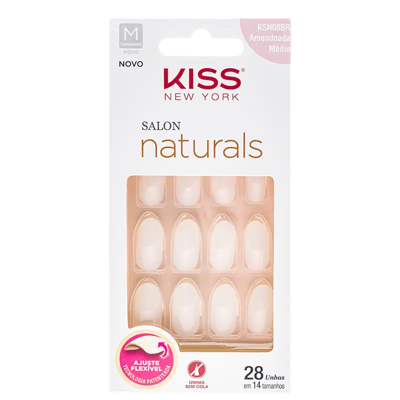 Kiss New York Salon Naturals Amendoada Médio - Unhas Postiças (28 Unidades)