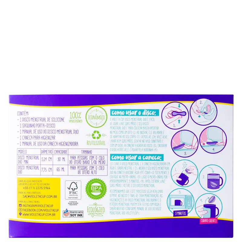 Kit Violeta Cup Mini Disco Menstrual Duo Transparente (2 Produtos)