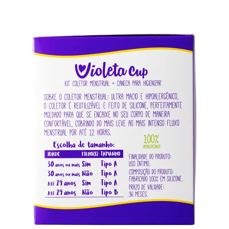 Kit Violeta Cup Coletor Menstrual Preto Tipo A (2 Produtos)