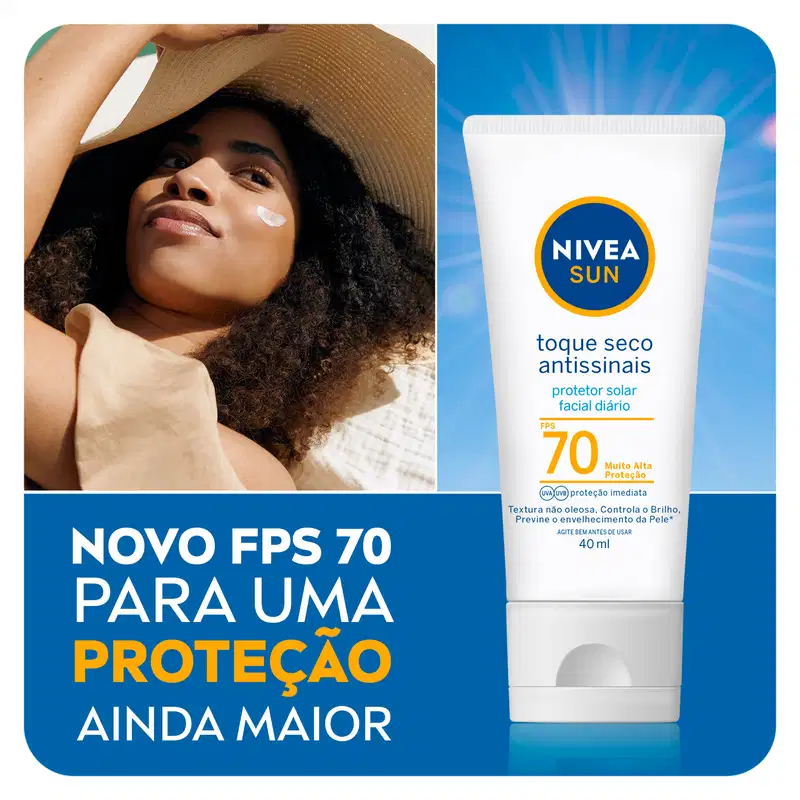 NIVEA SUN Toque Seco Antissinais FPS 70 - Protetor Solar Facial 40ml