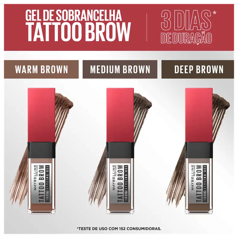 Maybelline New York Tattoo Brow 3 Dias Medium Brown - Gel para Sobrancelhas 5g