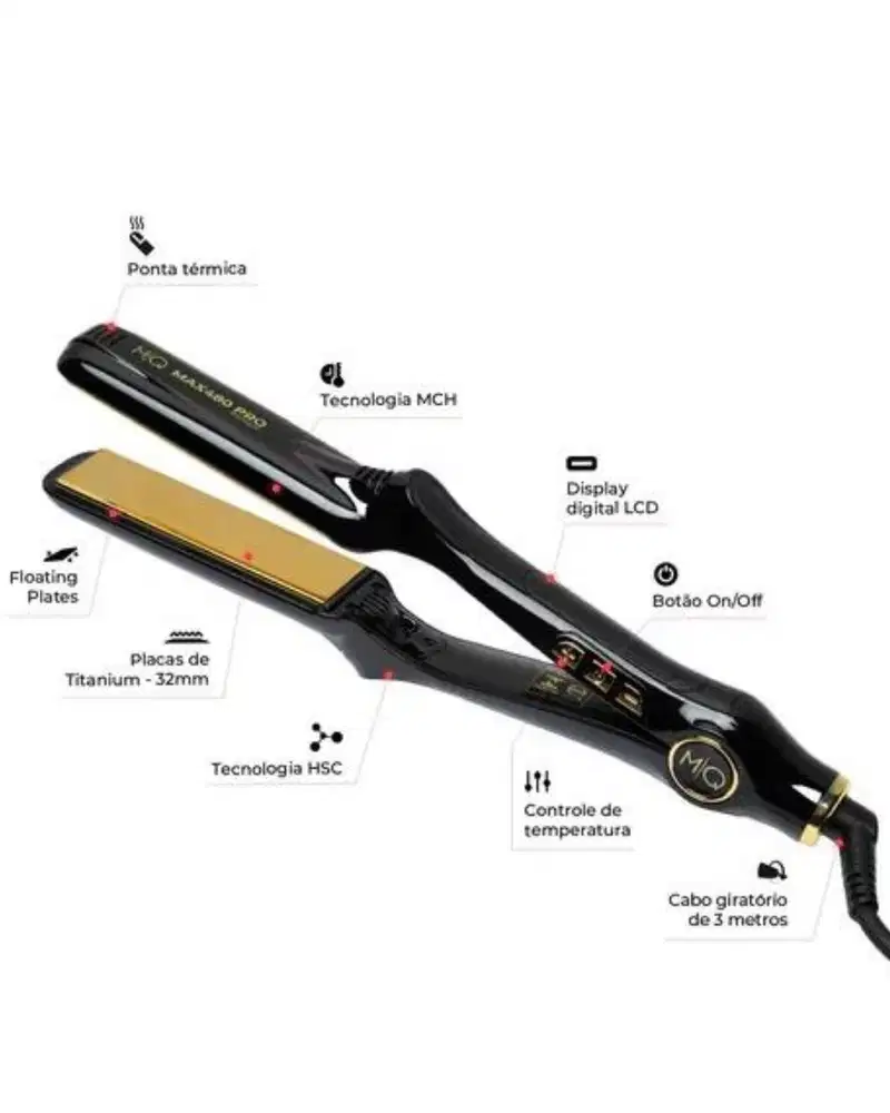 MQ Professional Hair Pro Max 480 Pro Titanium Bivolt -  Prancha de Cabelo