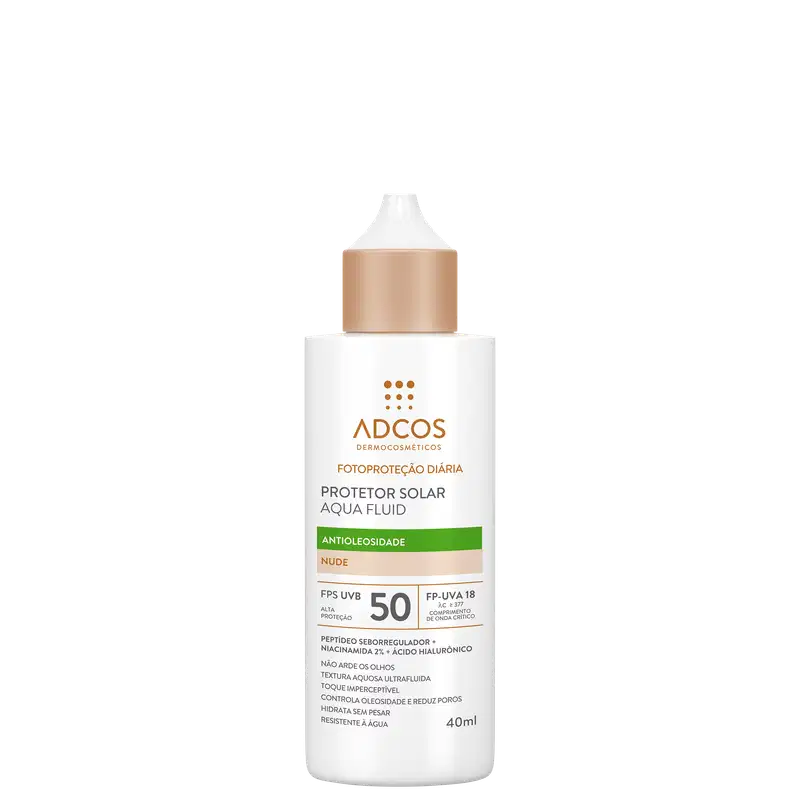 Adcos Fotoproteção Diária Aqua Fluid FPS50 Nude - Protetor Solar Facial com Cor 40ml