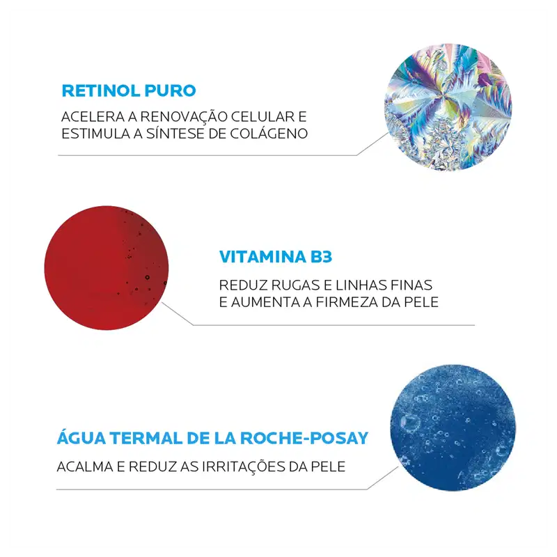 Frasco de vidro vermelho com conta-gotas branco contendo sérum de retinol B3 da marca La Roche-Posay, um produto antirrugas uniformizador e restaurador.