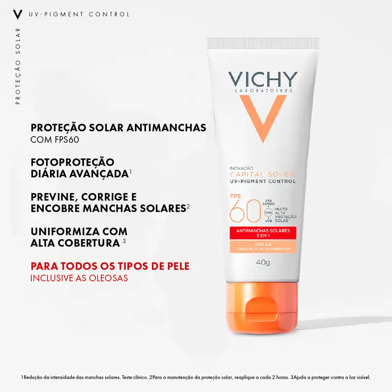 Vichy Capital Soleil UV Pigment Control FPS60 Cor 2.0 - Protetor Solar com Cor 40g