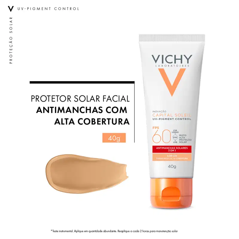 Vichy Capital Soleil UV Pigment Control FPS60 Cor 2.0 - Protetor Solar com Cor 40g